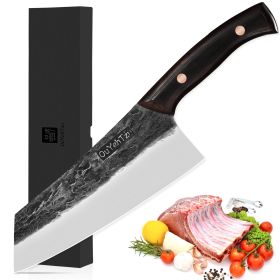 7 Inch Meat Cleaver, Japanese Kirtsuke Chef Knife, Professional Hand Forged Kitchen Knife With Black Sandalwood Handle