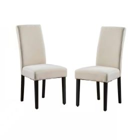 Set of 2 Modern Beige Cream Fabric Upholstered Dining Chair with Black Wood Legs