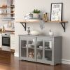 Grey Wood Buffet Kitchen Dining Sideboard Storage Cabinet w/ Glass Sliding Door