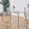 Modern 47-inch x 29-inch Glass Top Dining Table with Wood-Look Metal Legs