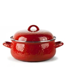 4-Quart Red Porcelain-Coated Steel Dutch Oven with Lid and Stainless Steel Trim