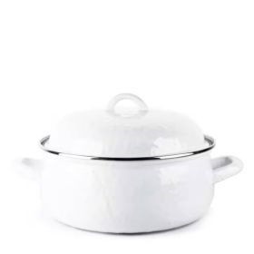 4-Quart White Porcelain-Coated Steel Dutch Oven w/ Lid and Stainless Steel Trim