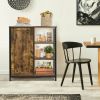 Modern Industrial Black Metal Brown Wood Sideboard Buffet Storage Shelf Cabinet -