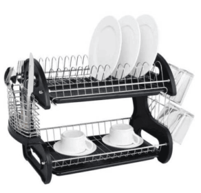 Multifunctional Dual Layers Bowls & Dishes & Chopsticks & Spoons Collection Shelf Dish Drainer Black Multifunctional Dual Layers Bowls & Dishes & Chopsticks & Spoons Collection Shelf Dish Drainer Black