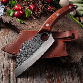 Segmented Forged Leather Sheath Sharp Non-grinding Picnic Utility Knife (Option: Ring vegetables cut-Sheath)