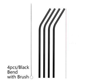 Colourful Reusable Stainless Steel Straws (Option: Black-BEND)