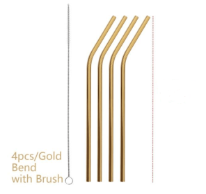 Colourful Reusable Stainless Steel Straws (Option: Gold-BEND)