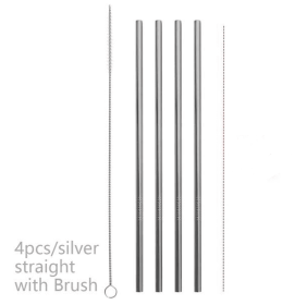 Colourful Reusable Stainless Steel Straws (Option: Silver-STRAIGHT)