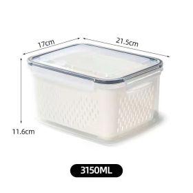 Storage Box Fridge Organizer Fresh Vegetable Fruit Boxes Drain Basket Storage Containers Pantry Kitchen Organizer For Kitchen (Color: 3150ML)