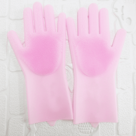 1 Pair Dishwashing Cleaning Gloves Magic Silicone Rubber Dish Washing Glove For Household Scrubber Kitchen Clean Tool Scrub (Color: Pink, size: 1 Pair)